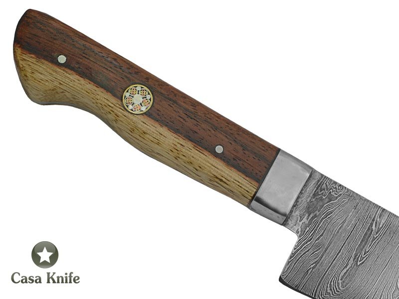 Faca Master Cheff para colecionador forjada em aço damasco. Empunhadura em madeira de murici, 29 cm