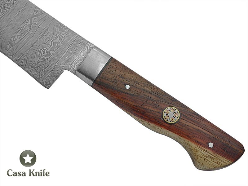 Faca Master Cheff para colecionador forjada em aço damasco. Empunhadura em madeira de murici, 29 cm