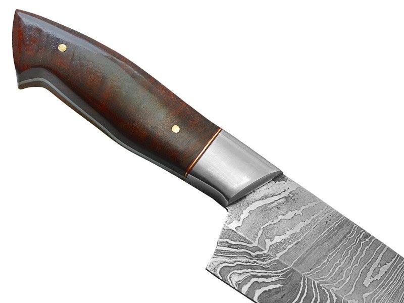Faca Master Cheff para colecionador forjada em aço damasco. Empunhadura em rádica de roseira estabilizada, 29 cm