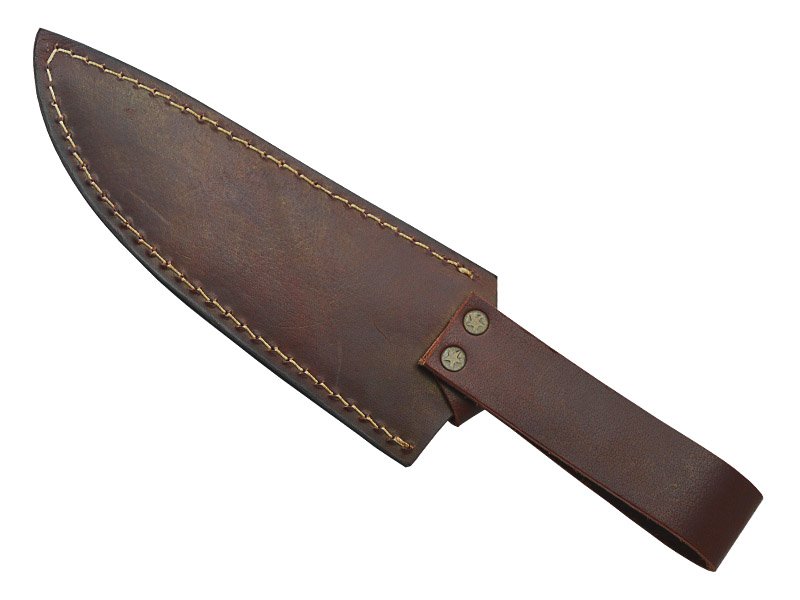 Faca Master Cheff para colecionador forjada em aço damasco. Empunhadura em rádica de roseira estabilizada, 29 cm