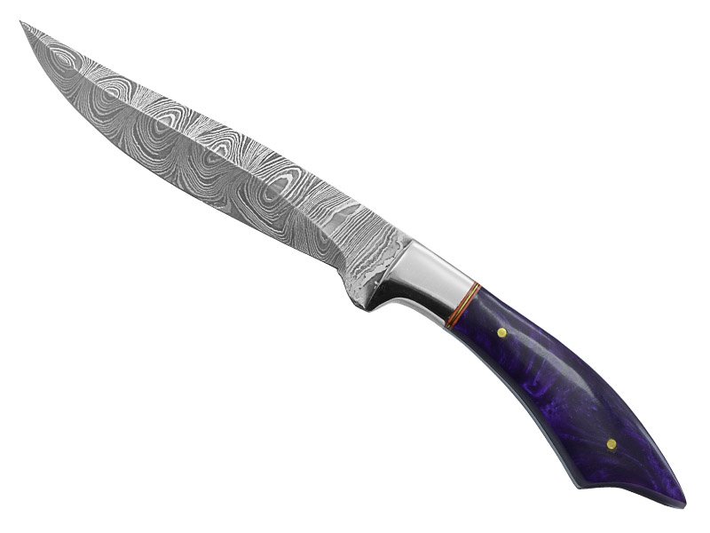Faca Master Cheff para colecionador forjada em aço damasco. Empunhadura em resina, 26 cm
