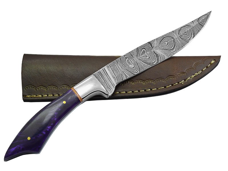 Faca Master Cheff para colecionador forjada em aço damasco. Empunhadura em resina, 26 cm