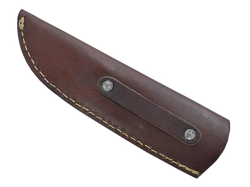 Faca skinner para colecionador forjada em aço damasco. Empunhadura em osso de camelo, 23 cm