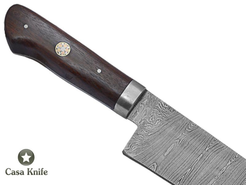 Faca Master Cheff para colecionador forjada em aço damasco. Empunhadura em madeira de canela preta, 34 cm