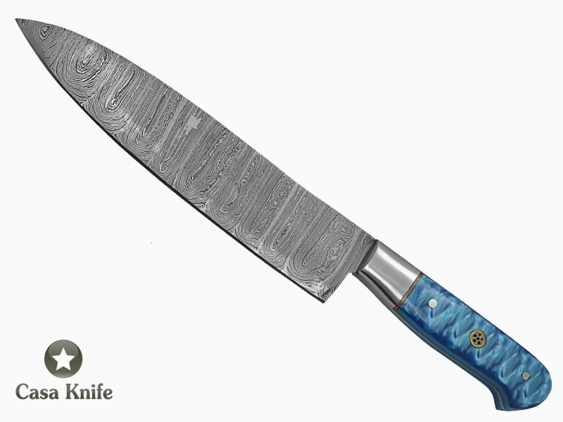Faca Master Cheff para colecionador forjado em aço damasco. Empunhadura em Celeron, 30 cm