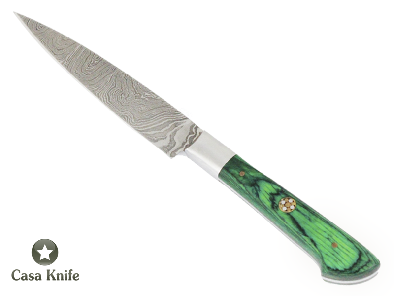 Faca Master Cheff para colecionador forjado em aço damasco. Empunhadura em Pakawood, 24 cm