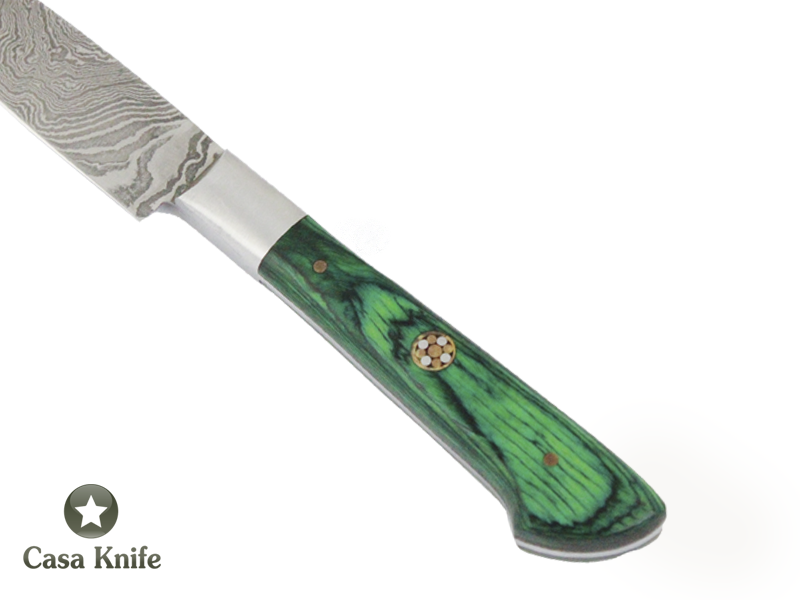 Faca Master Cheff para colecionador forjado em aço damasco. Empunhadura em Pakawood, 24 cm