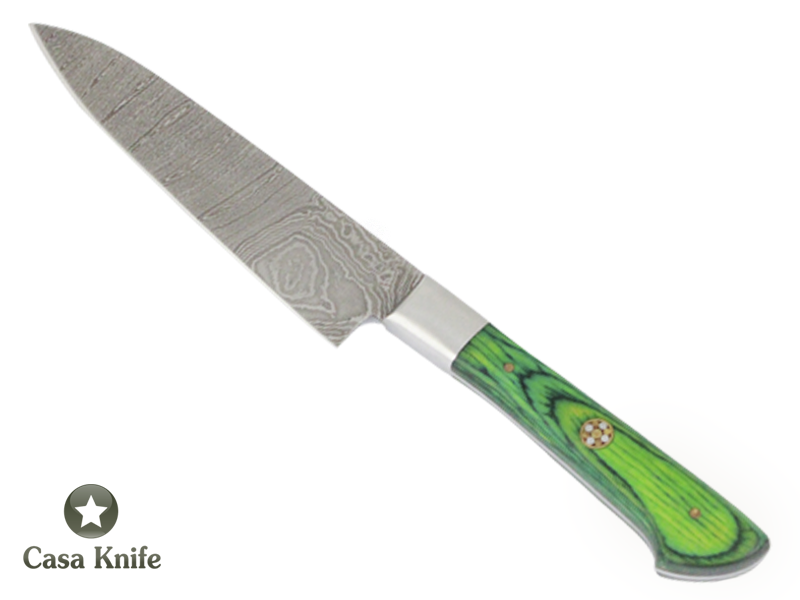 Faca Master Cheff para colecionador forjado em aço damasco. Empunhadura em Pakawood, 25 cm