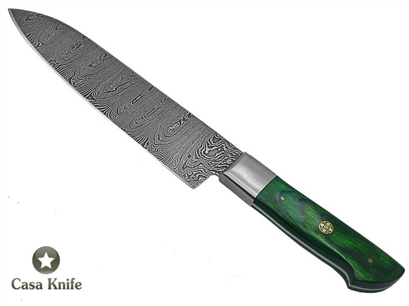 Faca Master Cheff para colecionador forjado em aço damasco. Empunhadura em Pakawood, 28 cm