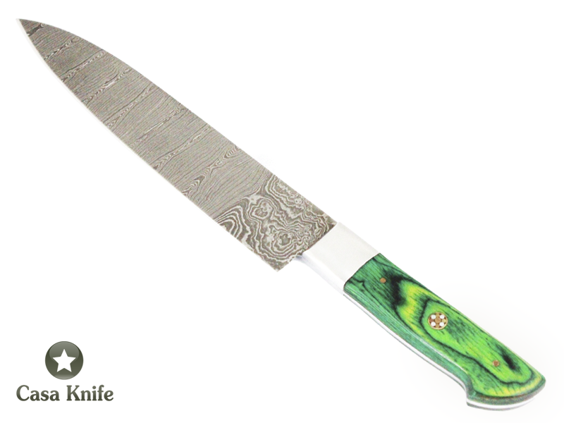 Faca Master Cheff para colecionador forjado em aço damasco. Empunhadura em Pakawood, 31 cm