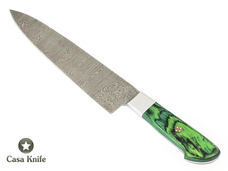 Faca Master Cheff para colecionador forjado em aço damasco. Empunhadura em Pakawood, 34 cm