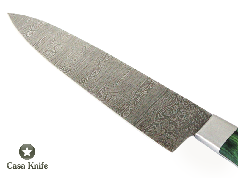 Faca Master Cheff para colecionador forjado em aço damasco. Empunhadura em Pakawood, 34 cm