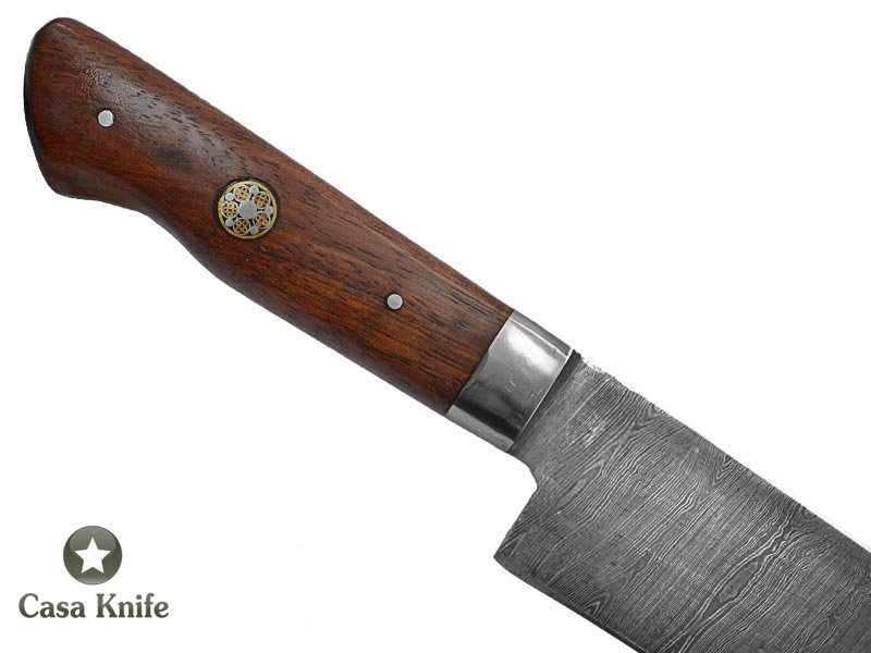 Faca Master Cheff para colecionador forjada em aço damasco. Empunhadura em peroba rosa, 31 cm