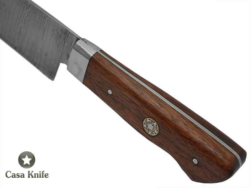 Faca Master Cheff para colecionador forjada em aço damasco. Empunhadura em peroba rosa, 31 cm