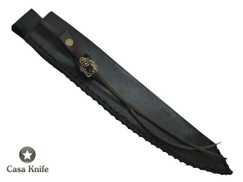 Faca Master Cheff para colecionador forjada em aço damasco. Empunhadura em peroba rosa, 31 cm