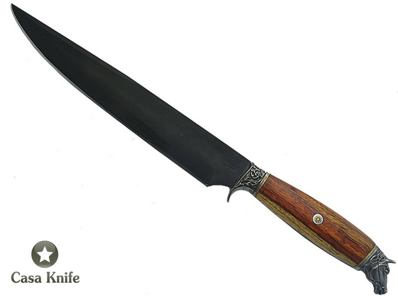 Faca para churrasco Monte Cristo para colecionador forjado em aço 1080 fosfatizado. Empunhadura em Jacarandá estabilizada, 46 cm