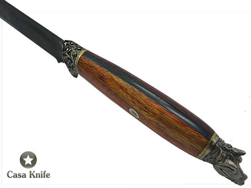 Faca para churrasco Monte Cristo para colecionador forjado em aço 1080 fosfatizado. Empunhadura em Jacarandá estabilizada, 46 cm