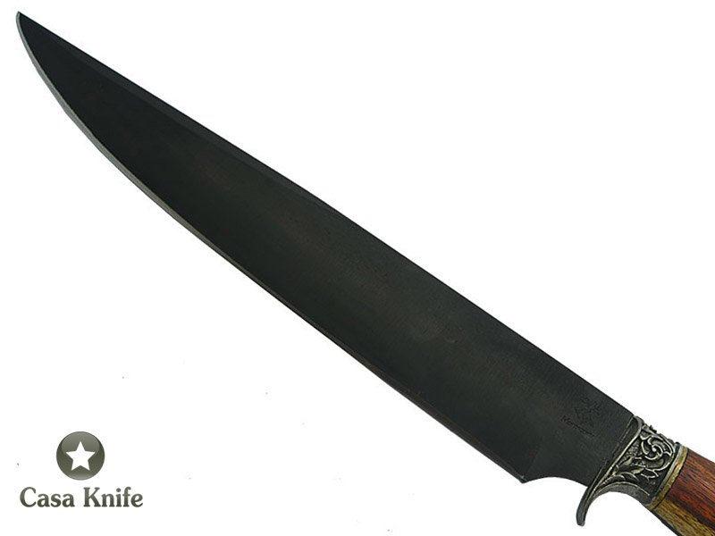 Faca para churrasco Monte Cristo para colecionador forjado em aço 1080 fosfatizado. Empunhadura em Jacarandá estabilizada, 46 cm