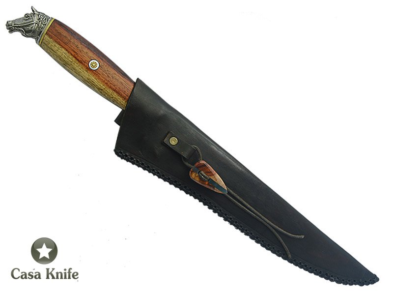 Faca para churrasco Monte Cristo para colecionador forjado em aço 1080 fosfatizado. Empunhadura em Jacarandá estabilizada, 46 cm