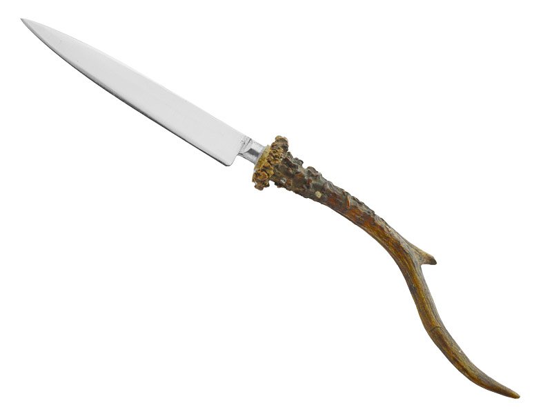 Faca para churrasco para colecionador em aço inox integral. Empunhadura em chifre de cervo, 35 cm