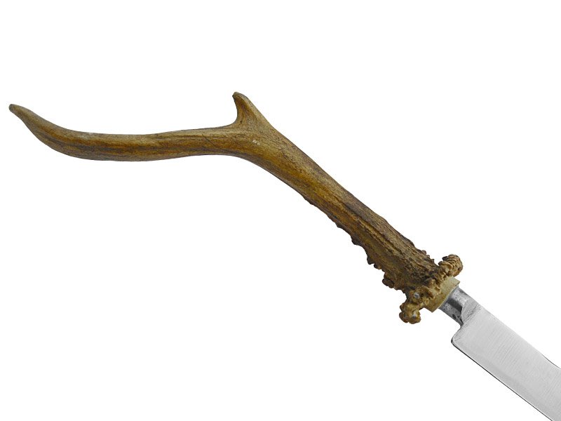Faca para churrasco para colecionador em aço inox integral. Empunhadura em chifre de cervo, 35 cm