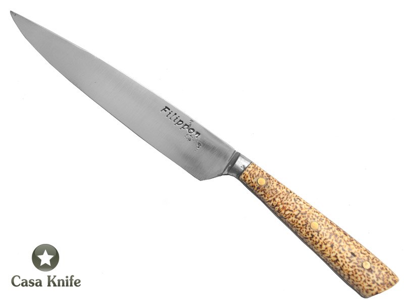 Faca para churrasco para colecionador forjada em aço 5160, com empunhadura em osso de Búfalo pirografado, 21 cm