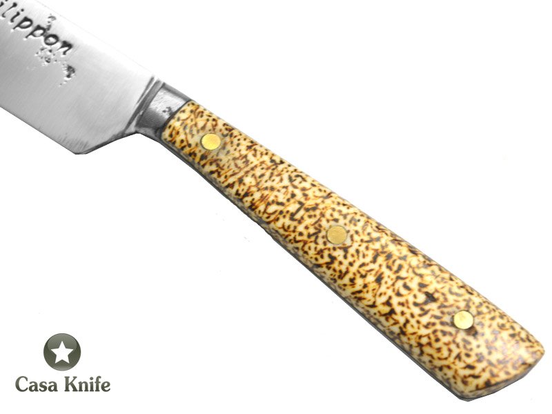 Faca para churrasco para colecionador forjada em aço 5160, com empunhadura em osso de Búfalo pirografado, 21 cm