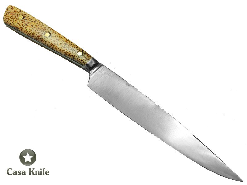 Faca para churrasco para colecionador forjada em aço 5160, com empunhadura em osso de Búfalo pirografado, 21 cm