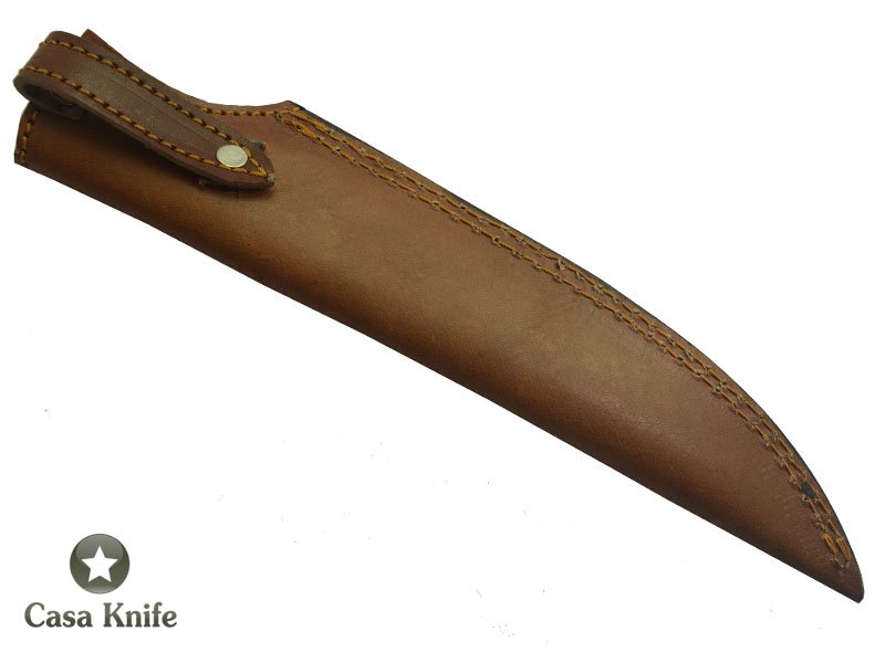 Faca para churrasco para colecionador forjado em aço damasco. Empunhadura em Oliveira, 30 cm