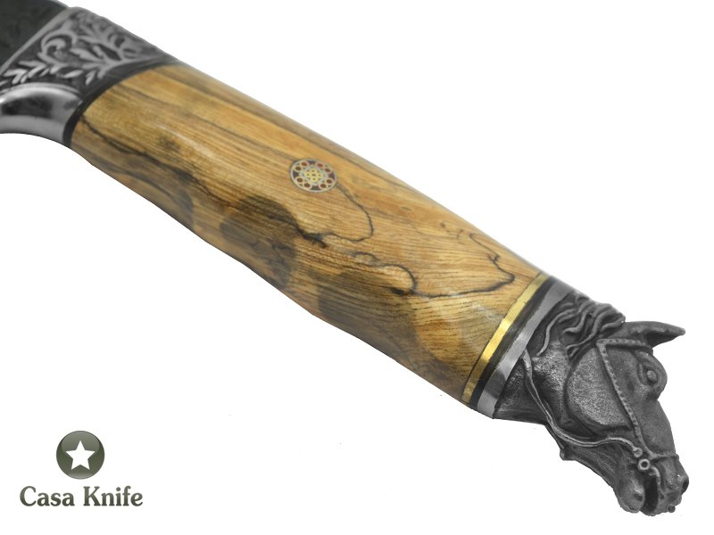 Monte Cristo faca para churrasco para colecionador forjado em aço damasco 15N20 / 5160 / 58 HCR / 80 camadas. Empunhadura em Spalted Guajuvira . 38 cm