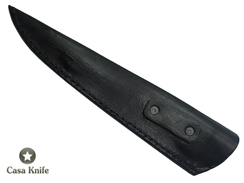 Faca churrasco Montecristo para colecionador forjado em aço damasco padrão aleatório. Empunhadura Chifre de cervo esculpido, 38 cm