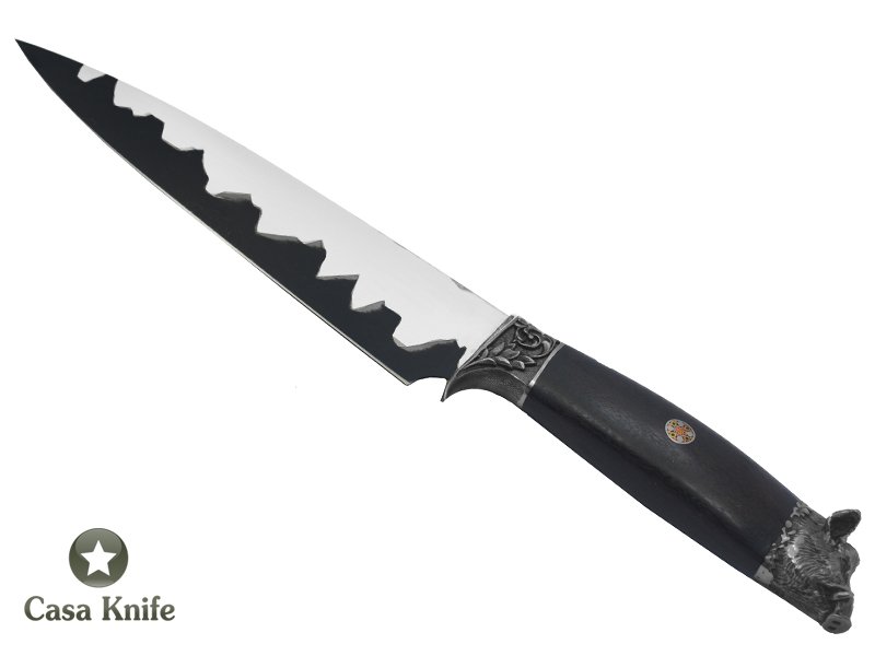 Faca para churrasco para colecionador forjado em aço San Mai 1070 com 1 barra aço carbono e 2 barras de inox 304, 31 cm