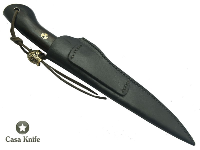 Faca para colecionador forjado em aço San Mai com 10 polegadas com oxidaçao preta. Empunhadura em Ébano, 31 cm