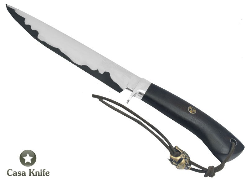 Faca para colecionador forjado em aço San Mai com 10 polegadas com oxidaçao preta. Empunhadura em Ébano, 31 cm