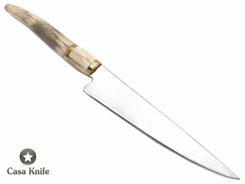 Faca para colecionador em aço carbono com empunhadura em chifre de cervo 28 cm