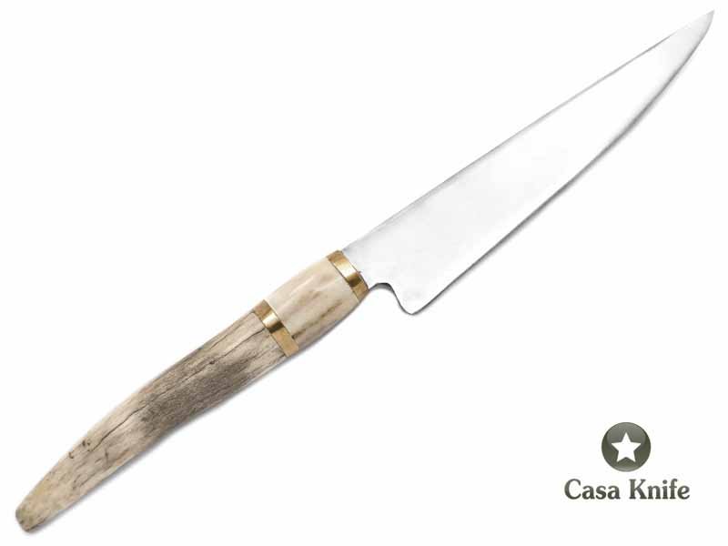 Faca para colecionador em aço carbono com empunhadura em chifre de cervo 28 cm