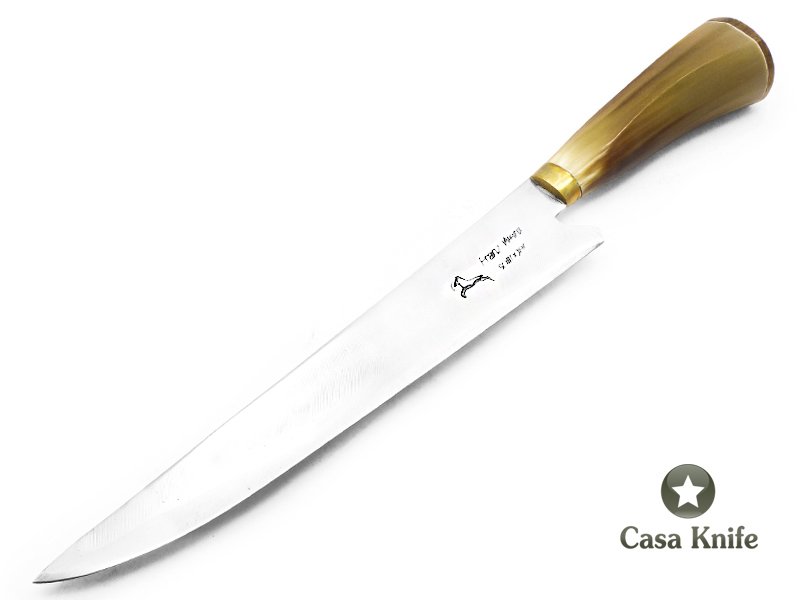 Faca para colecionador em aço carbono com empunhadura em osso e madeira 36 cm