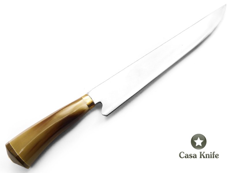 Faca para colecionador em aço carbono com empunhadura em osso e madeira 36 cm