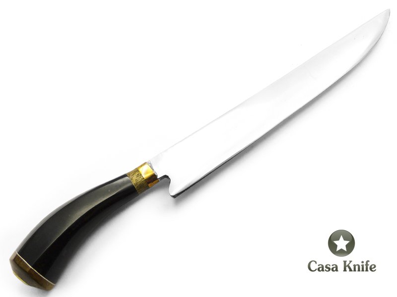 Faca para colecionador em aço carbono com empunhadura em osso e madeira 36 cm