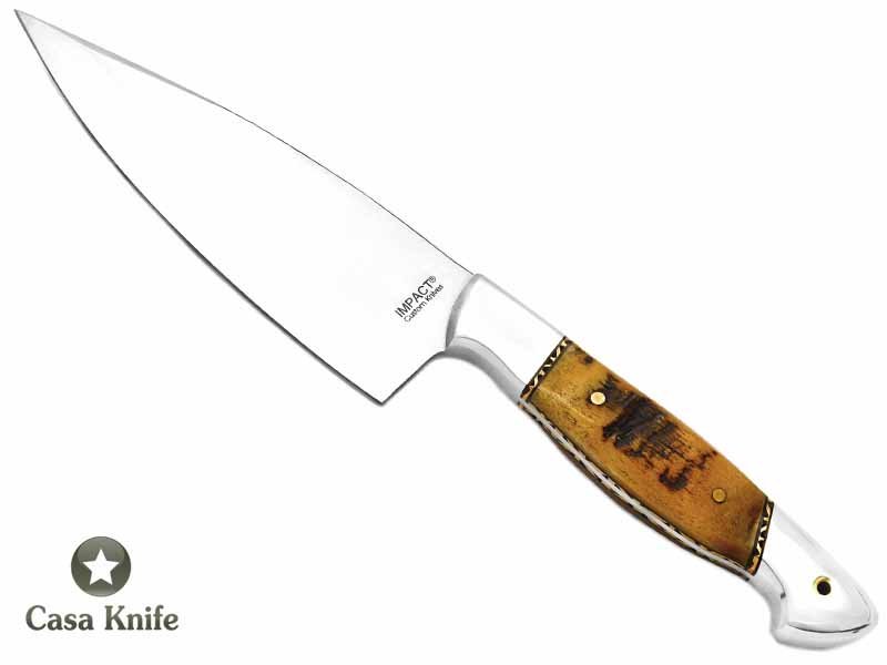 Faca full tang para colecionador em aço D2 com empunhadura em chifre de carneiro 25 cm