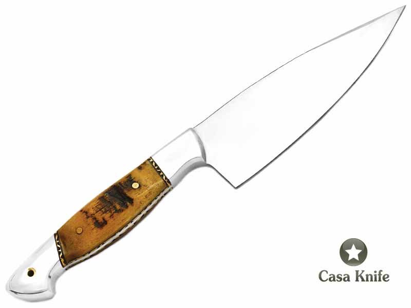 Faca full tang para colecionador em aço D2 com empunhadura em chifre de carneiro 25 cm