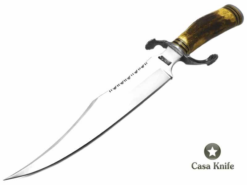 Faca para colecionador em aço D2 com empunhadura em chifre de cervo 41 cm