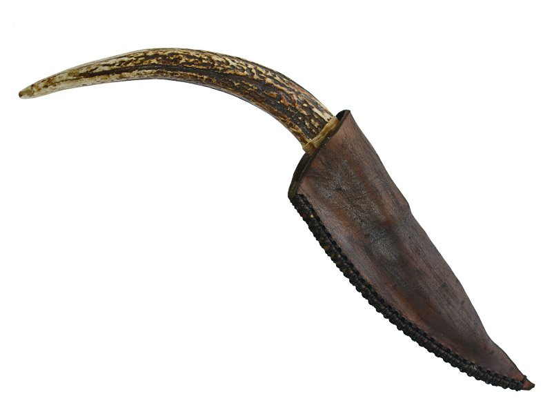 Faca para colecionador em Obsidiana. Empunhadura em chifre de cervo, 25 cm