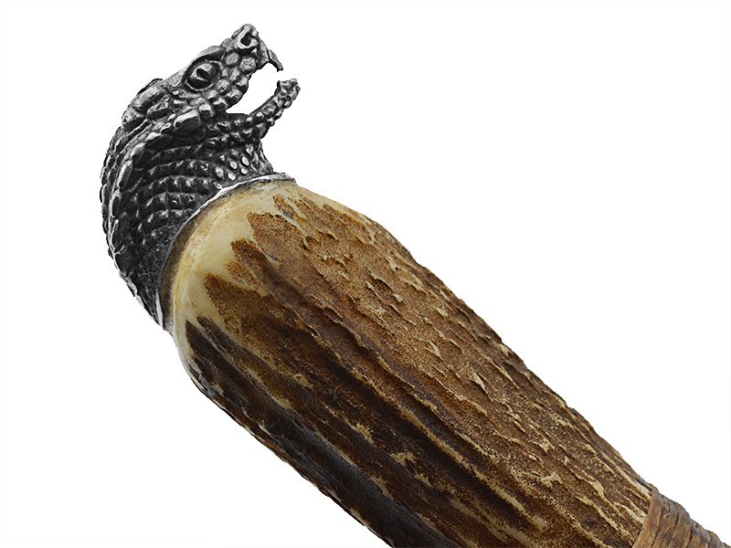 Faca para colecionador em Obsidiana. Empunhadura em chifre de cervo, 25 cm