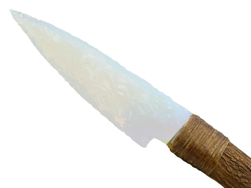 Faca para colecionador em Obsidiana. Empunhadura em chifre de cervo, 30 cm
