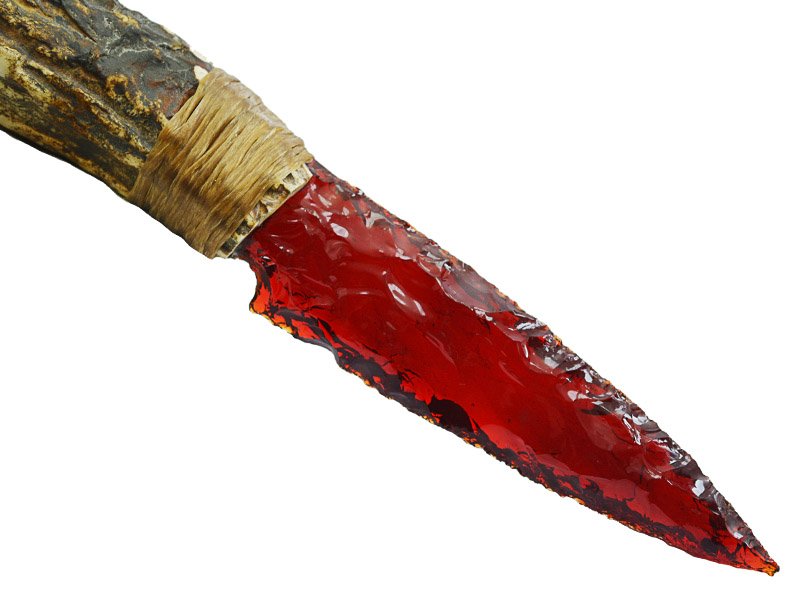 Faca para colecionador em Obsidiana. Empunhadura em chifre de cervo, 25 cm