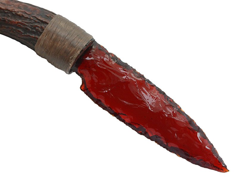 Faca para colecionador em Obsidiana. Empunhadura em chifre de cervo, 26 mm