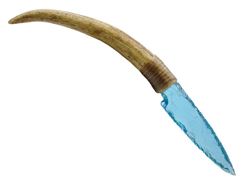 Faca para colecionador em Obsidiana. Empunhadura em chifre de cervo, 30 cm