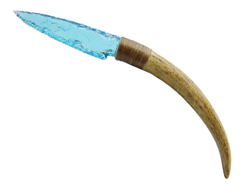 Faca para colecionador em Obsidiana. Empunhadura em chifre de cervo, 30 cm