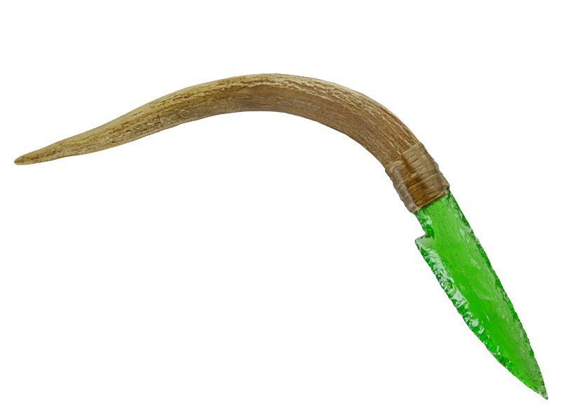 Faca para colecionador em Obsidiana. Empunhadura em chifre de cervo, 32 cm